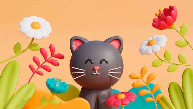 Vue 3D de l'adorable chat de compagnie