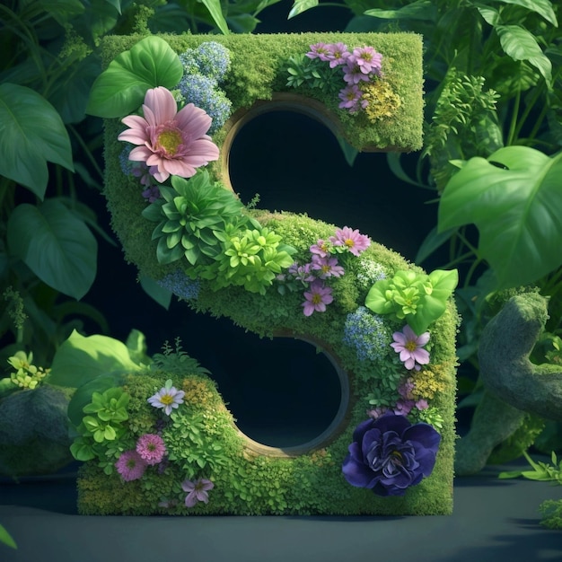 Vue 3D de la lettre de l'alphabet S floral