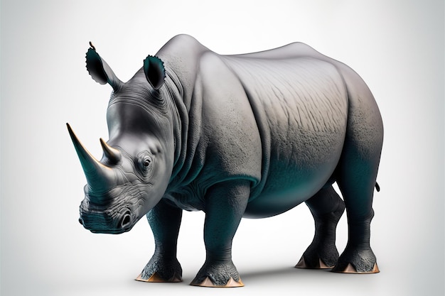 Vue 3d de rhinocéros à partir d'un angle diagonal isolé rendu 3d propre