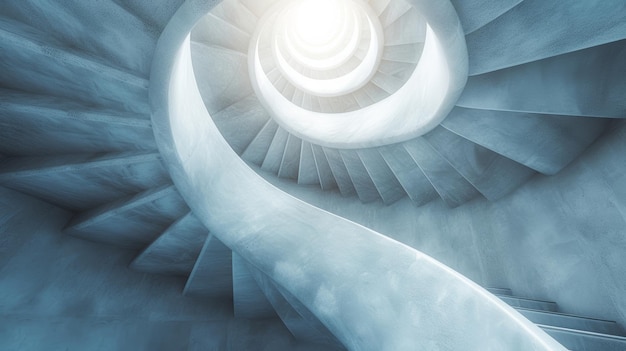 Une vue abstraite d'un escalier en spirale menant à des hauteurs architecturales inconnues