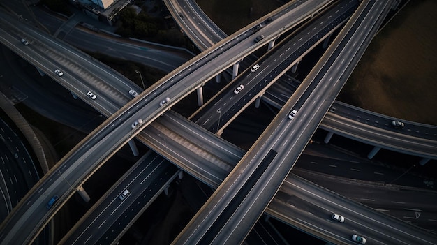 Une vue aérienne d'une autoroute avec une autoroute qui a un panneau bleu indiquant l'autoroute 101.