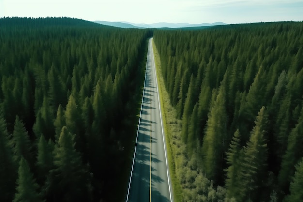 Vue aérienne d'une autoroute à travers la forêt au Canada