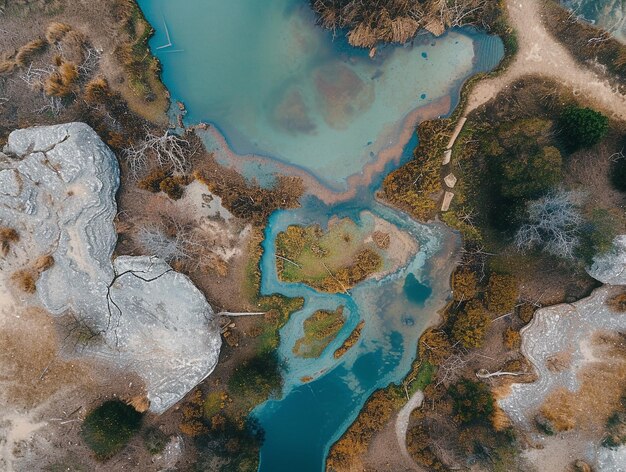 Vue aérienne des bassins géothermiques