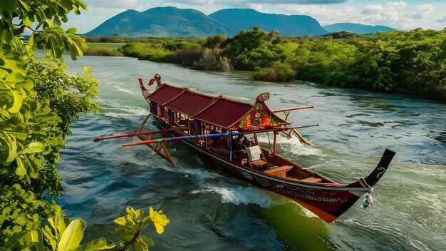 Photo vue aérienne d'un bateau philippin dans la rivière bohol aux philippines