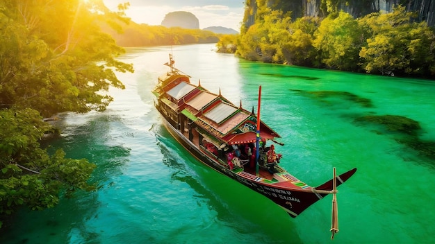 Photo vue aérienne d'un bateau philippin dans la rivière bohol aux philippines