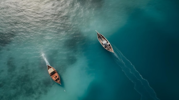 Vue aérienne des bateaux sur l'eau