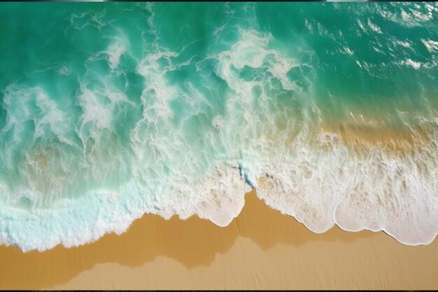 Vue aérienne d'une belle plage aux vagues turquoises de l'océan