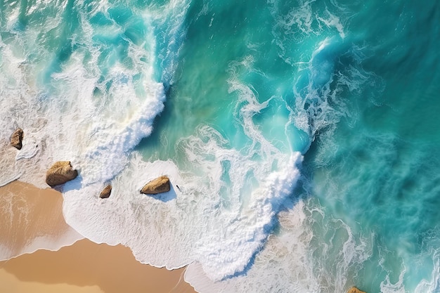 Vue aérienne de la belle plage tropicale avec de l'eau de mer turquoise et du sable