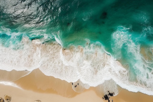 Vue aérienne de la belle plage tropicale avec des vagues de l'océan turquoise ai générative