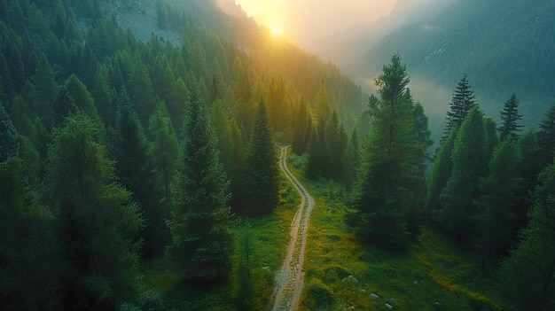 Photo vue aérienne de la belle route du ciel au-dessus des montagnes