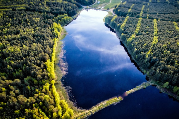 Vue aérienne de la belle soirée dans la nature