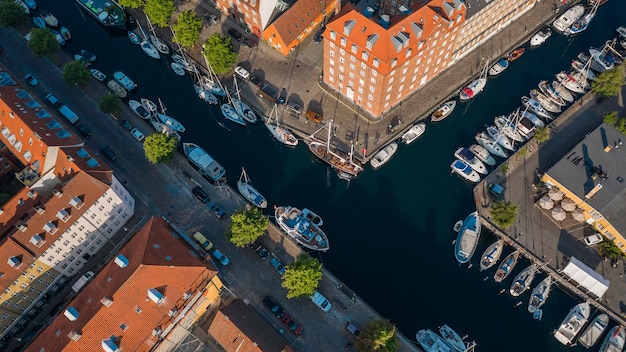 Vue aérienne des canaux de Copenhague, Danemark