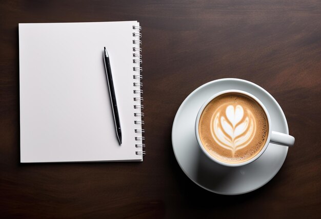 Vue aérienne d'un cappuccino et d'un verre d'eau