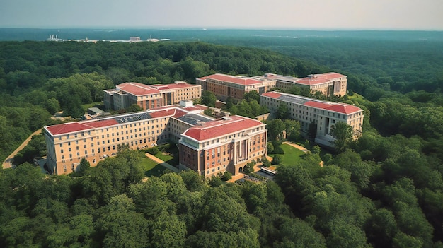 Une vue aérienne captivante d'un campus universitaire dévoilant son élégance architecturale et son environnement dynamique