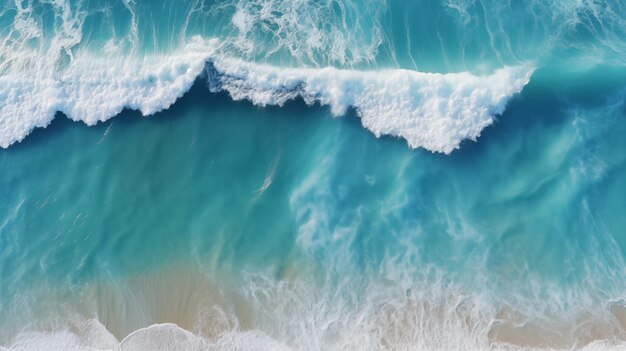 Une vue aérienne captivante des vagues de l'océan qui s'écrasent le long d'une plage ensoleillée