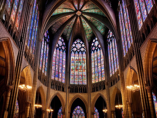 Photo vue aérienne d'une cathédrale avec un plafond en vitrail et une horloge ai générative