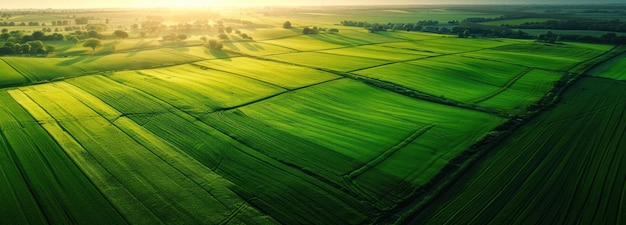 Vue aérienne d'un champ vert et luxuriant