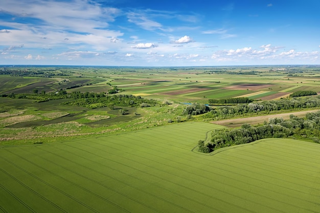Vue aérienne des champs agricoles. Campagne, paysage agricole Vue aérienne.