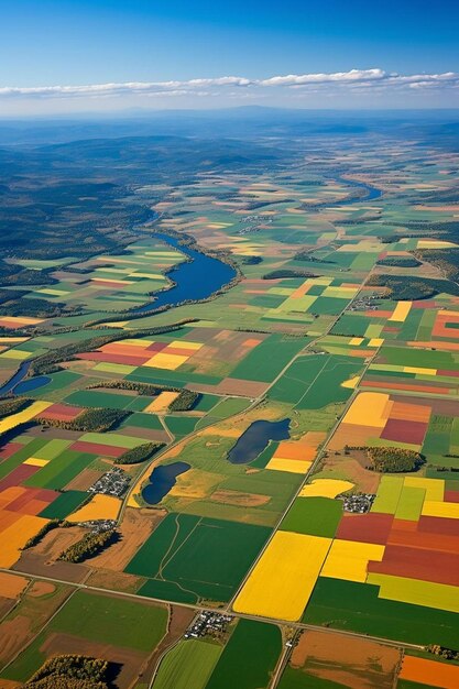 Photo vue aérienne des champs agricoles de la vallée du saint-laurent, au québec, au canada