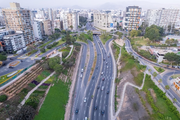 Vue aérienne de la costa verde et de la promenade de Miraflores à Lima