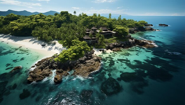 Photo vue aérienne de la côte tropicale, des palmiers d'eau, de sable et de la beauté générée par l'ia