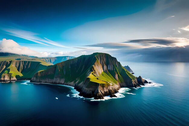 Une vue aérienne à couper le souffle de falaises côtières sans précédent se réunissent l'océan bleu essentiel ressource créative AI générée