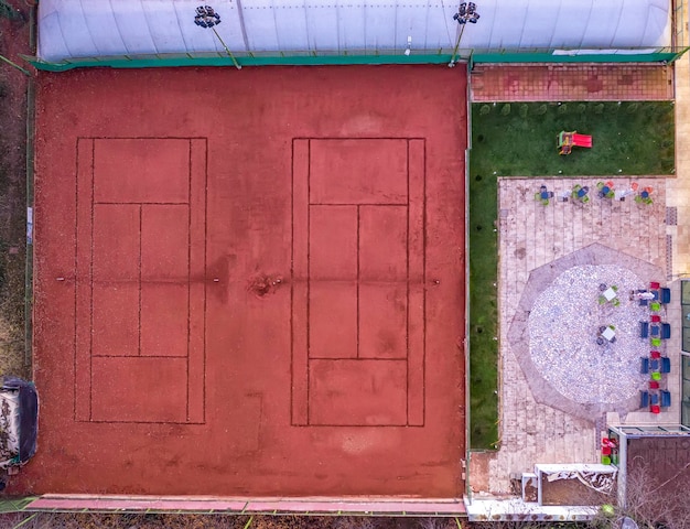 Vue aérienne d'un court de tennis vide Activité sportive