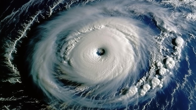 Vue aérienne d'un cyclone avec l'œil au centre
