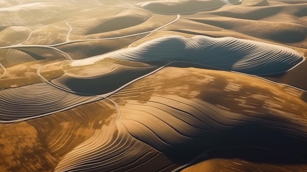 Une vue aérienne d'un désert Generative AI Art