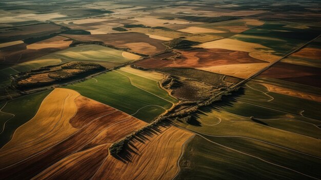 Vue aérienne de dessus du champ agricole généré par l'IA