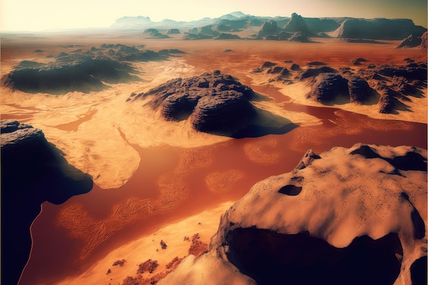 Vue aérienne de dessus de paysage de mars fantastique