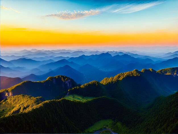 Vue aérienne doi luang chiang dao montagnes au coucher du soleil chiang mai thaïlande