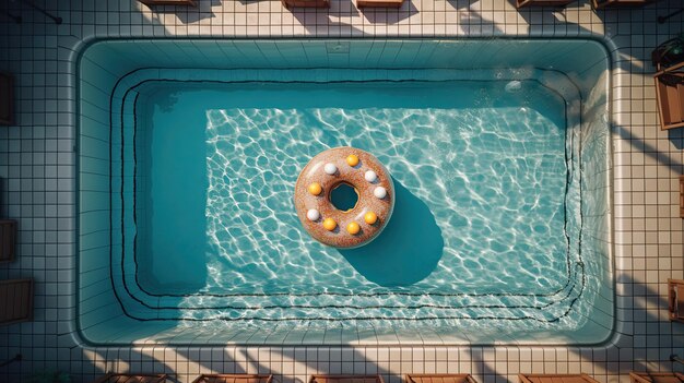 Vue aérienne d'un donut géant flottant dans une piscine