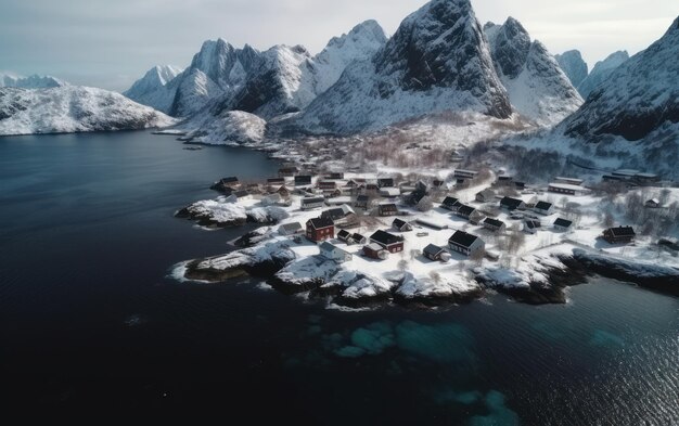 Vue aérienne de drone depuis les Lofoten en Norvège Scandinavie