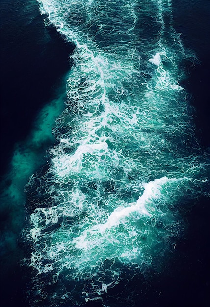 Vue aérienne de drone avec des vagues déferlantes dans l'océan de cristal Vue de dessus Eau de mer bleue propre et ondulée