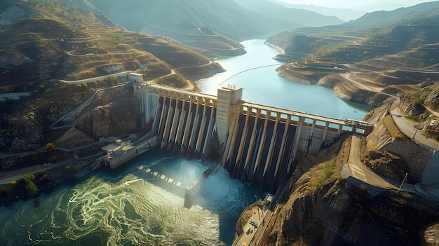 Vue aérienne du barrage d'eau vue d'en haut des énergies renouvelables