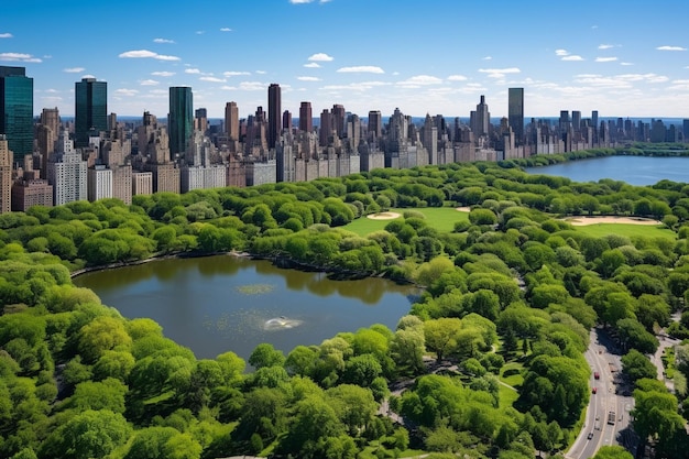 Photo vue aérienne du central park de new york en mai