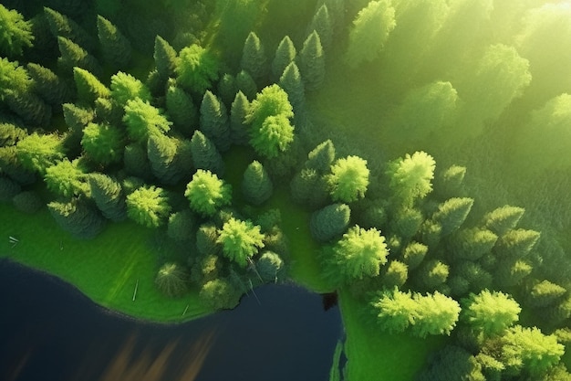 Vue aérienne du champ vert Ai génératif