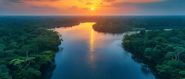 Photo vue aérienne du coucher de soleil du parc national de dora creek tortuguero costa rica concept photographie de la nature vues aériennes du coucher du soleil costa rica vue de la faune