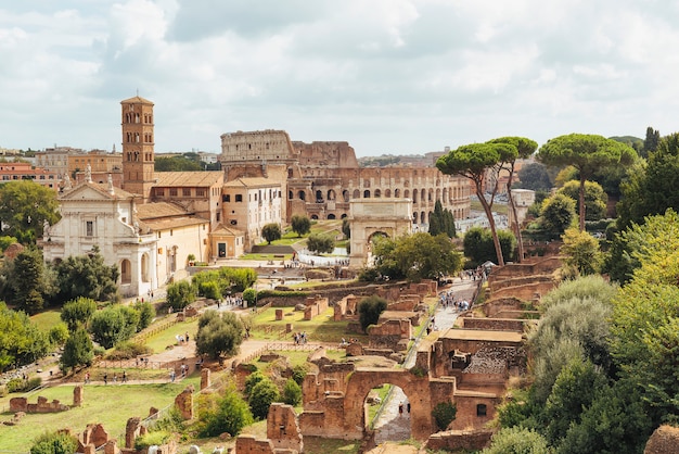 Vue aérienne du Forum romain du Mont Palatin, Rome, Italie