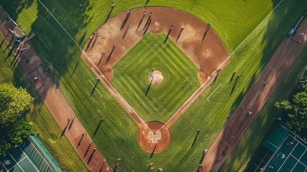 Photo vue aérienne du jeu de baseball en cours idéal pour l'analyse sportive et les graphiques de diffusion