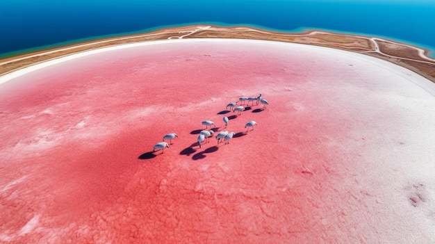 Vue aérienne du lagon salé de Calpe avec des flamants roses