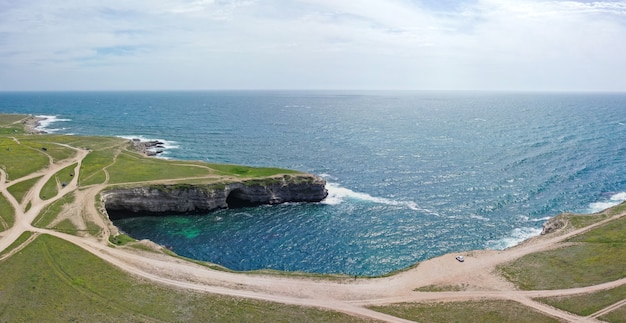 Vue aérienne du magnifique cap Tarkhankut, Crimée.