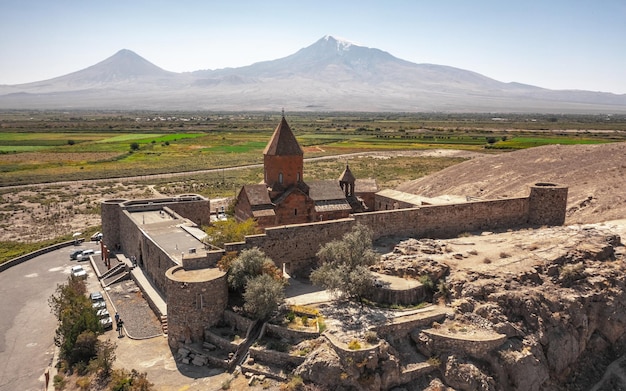 Vue aérienne du monastère de Khor Virap