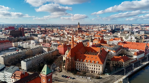 Vue aérienne du panorama de Wroclaw Paysage urbain de la ville européenne moderne