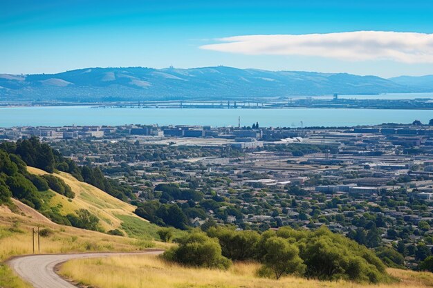 Photo vue aérienne du paysage de contra costa et du comté de marin sur le fond de clear blue bay en