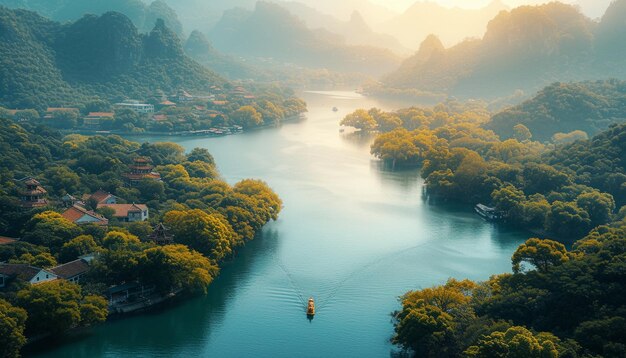 vue aérienne du paysage du lac