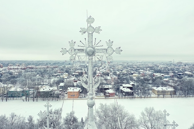 Vue aérienne du paysage d'hiver de la cathédrale de Vologda depuis un drone