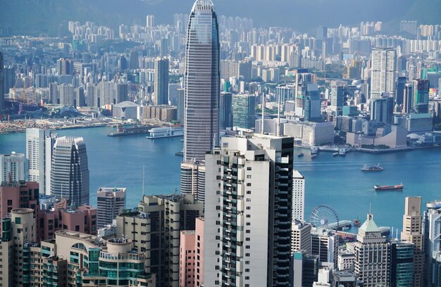 Photo vue aérienne du port de victoria hong kong