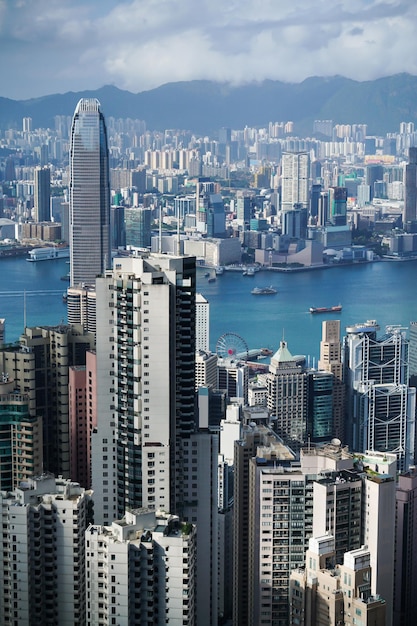 Photo vue aérienne du port de victoria hong kong
